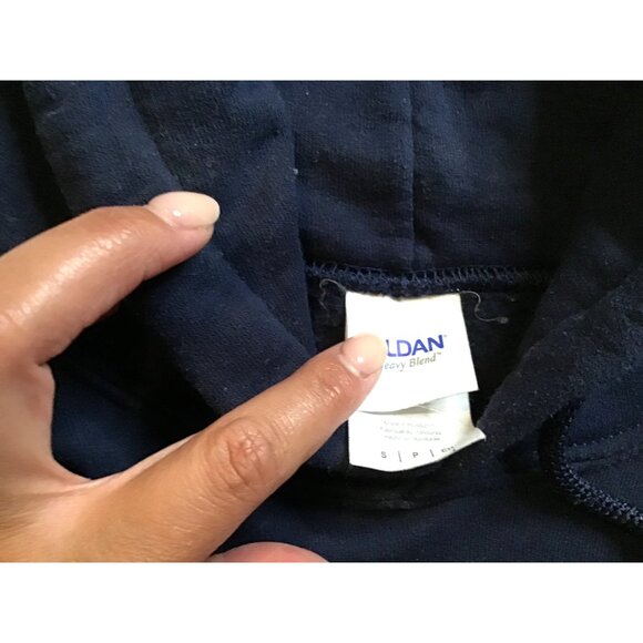 GILDAN- MENS BLUE FRONT & BACK GRAPHIC LONG SLEEVE PULLOVER HOODIE SIZE SMALL - Picture 3 of 6